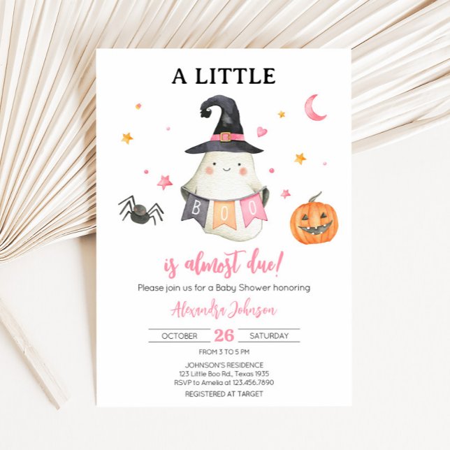 Pink Halloween Ghost Little Boo Baby Shower Invitation (Halloween Baby Shower Invitation
)