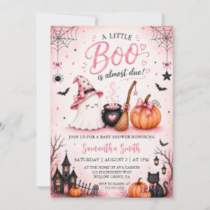 Pink Halloween Ghost Pumpkin Baby Shower Invitation