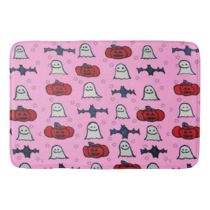 Pink Halloween Ghosts, Bats, and Jack o Lanterns Bath Mat