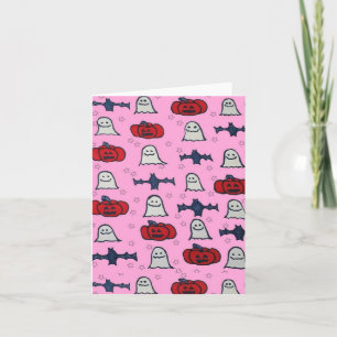 Pink Halloween Ghosts, Bats, and Jack o Lanterns Card