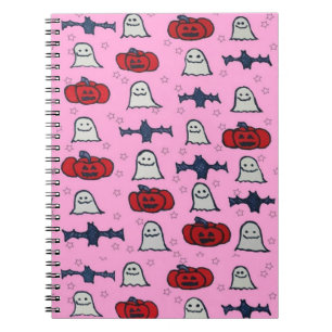 Pink Halloween Ghosts, Bats, and Jack o Lanterns  Notebook