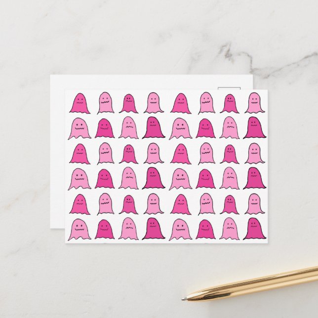 Pink Halloween Ghosts Postcard (Front/Back In Situ)