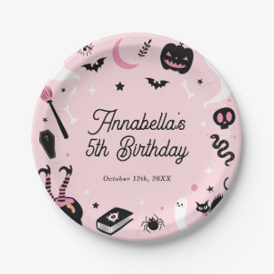Pink Halloween Girl Birthday Party Paper Plate