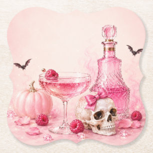 Pink Halloween Girls Night Boo Ze Cocktail Party Paper Coaster