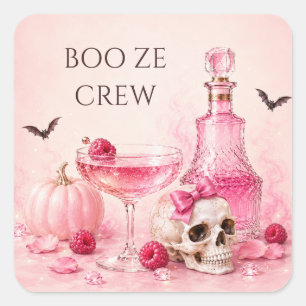 Pink Halloween Girls Night Boo Ze Cocktail Party Square Sticker