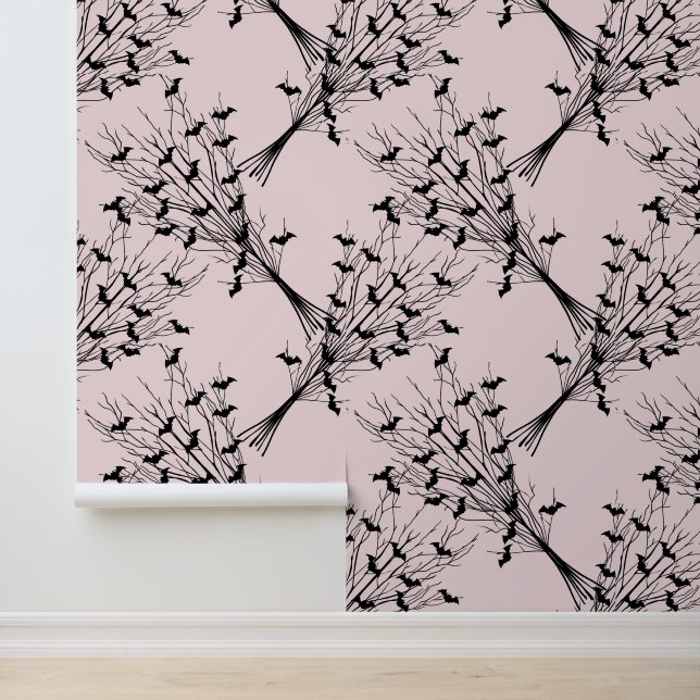 Pink Halloween Gothic Bat Spooky Branches Wallpaper (Application)