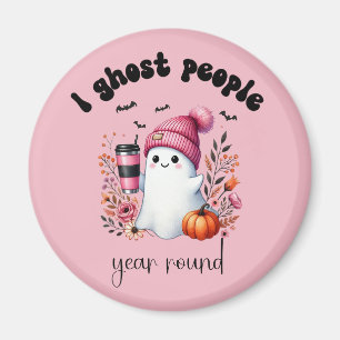 Pink Halloween introvert coffee ghost aesthetic Magnet