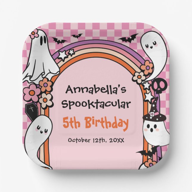 Pink Halloween Kids Birthday Party  Paper Plate (Front)