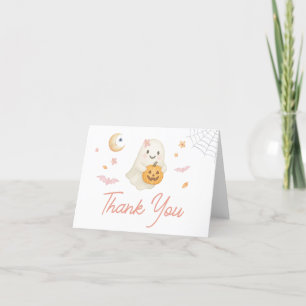 Pink Halloween Little Boo Baby Shower Thank You Card