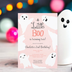 Pink Halloween little boo ghosts kid 2nd birthday Invitation