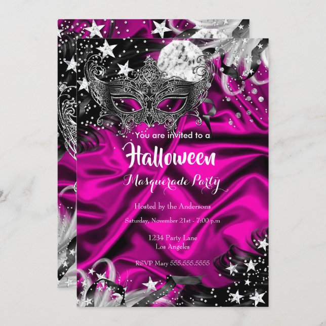 Pink Halloween Magical Night Masquerade Party Invitation (Front/Back)