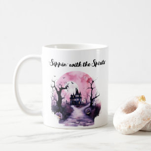 Pink Halloween Mug Cute Spooky, Haunted House 