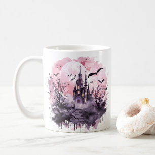 Pink Halloween Mug Cute Spooky, Haunted House 
