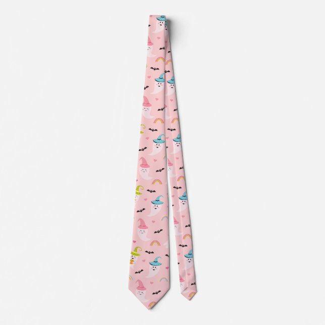Pink Halloween Necktie Fun Halloween Tie (Front)
