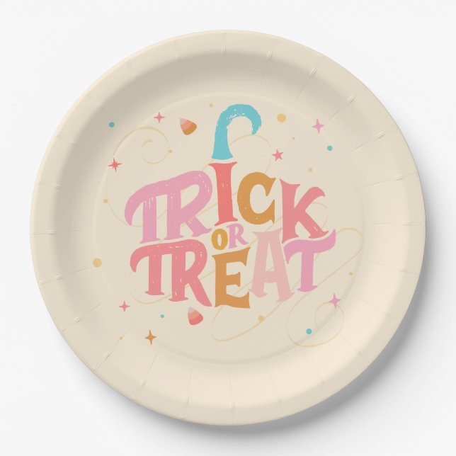Pink Halloween Paper Plate (Front)