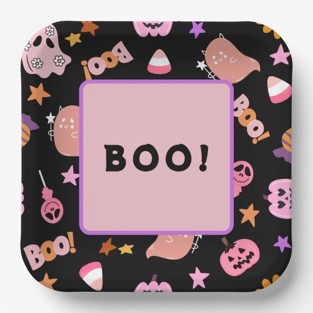 Pink Halloween Paper Plate (Front)