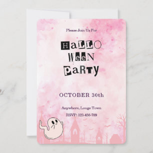 Pink Halloween Party Invitation Cute Ghost Card