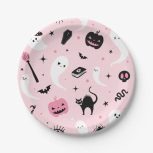 Pink Halloween Party Paper Plate