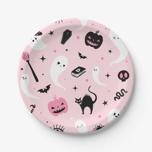 Pink Halloween Party Paper Plate (Front)