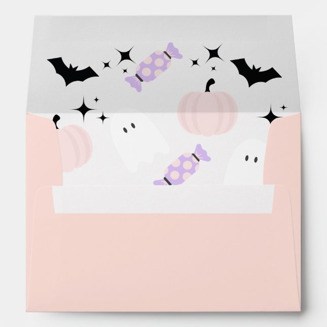 Pink Halloween Pumpkin Ghost Return Address  Envelope (Back (Bottom))