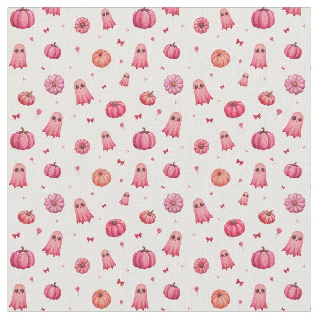 Pink Halloween Pumpkins Fabric (Close Up)