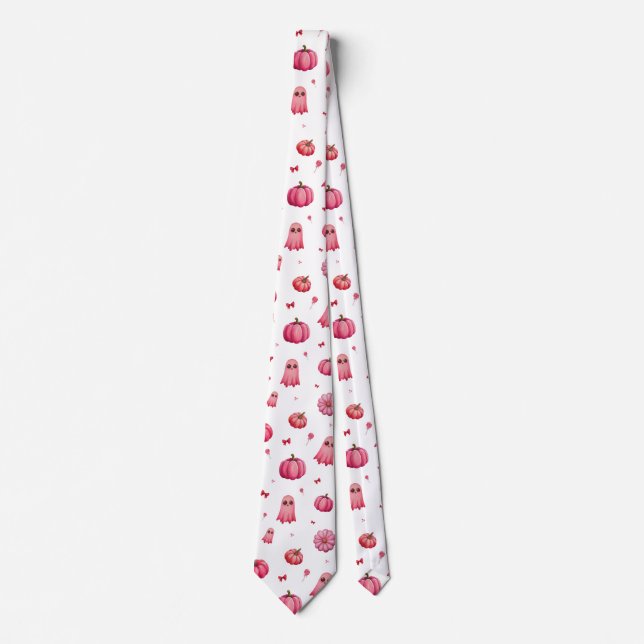 Pink Halloween Pumpkins Tie (Front)