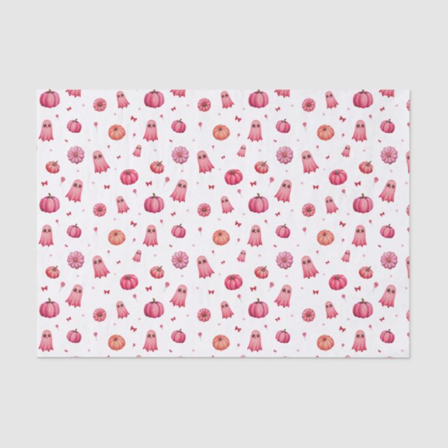 Pink Halloween Pumpkins Tissue Paper (Front)