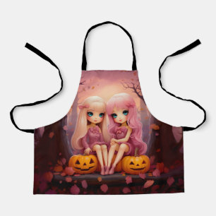 Pink Halloween sister twin girls in the park Apron