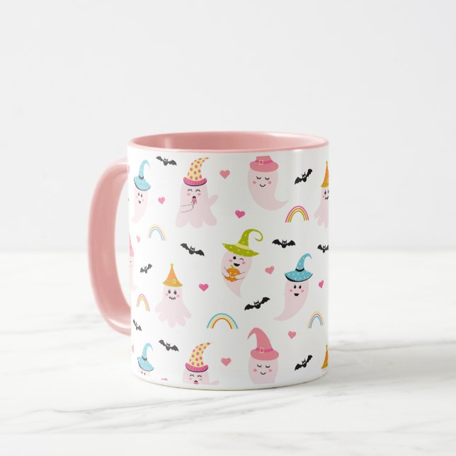 Pink Halloween Spooky Cute Ghost Coffee Mug (Front Left)