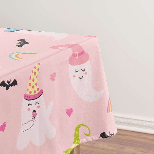 Pink Halloween Spooky Cute Ghost Tablecloth (In Situ)