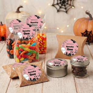 Pink Halloween Sppoky One First Birthday party Classic Round Sticker
