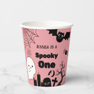 Pink Halloween Sppoky One First Birthday party Paper Cups
