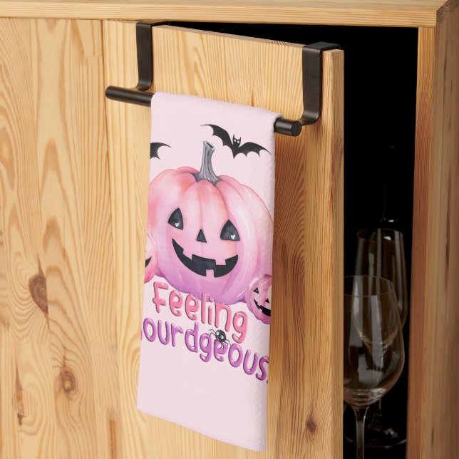 Pink Halloween Tea Towel (Thirds Fold)