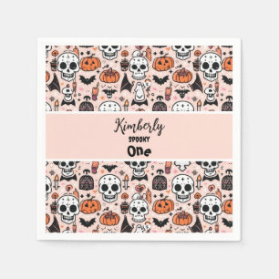 Pink Halloween Trick or Treat Custom Family Name Napkin