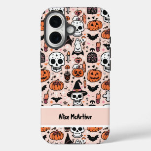 Pink Halloween Trick or Treat Custom Name iPhone 16 Case