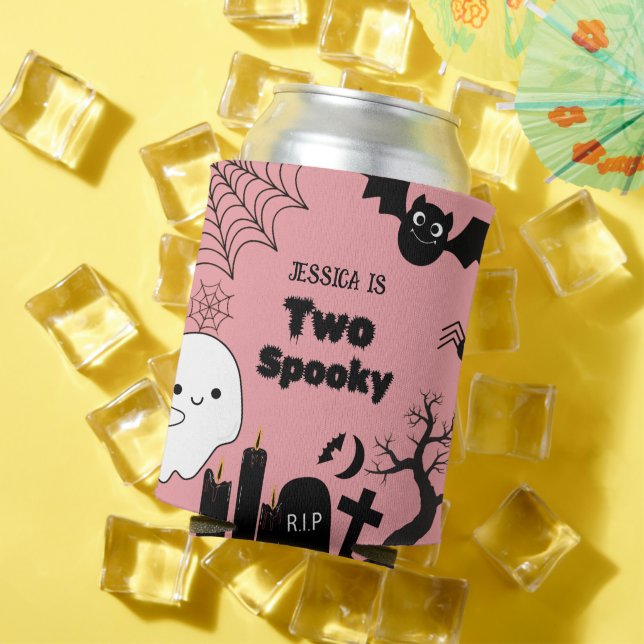 Pink Halloween two spooky second Birthday party Can Cooler (In Situ Summer)