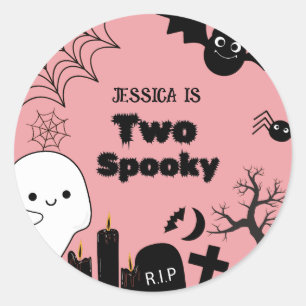 Pink Halloween two spooky second Birthday party Classic Round Sticker