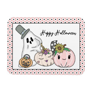 Pink Halloween Whimsical Pumpkins and Boo Magnet