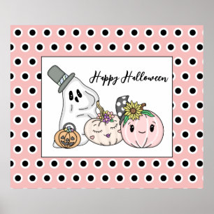 Pink Halloween Whimsical Pumpkins and Boo Poster