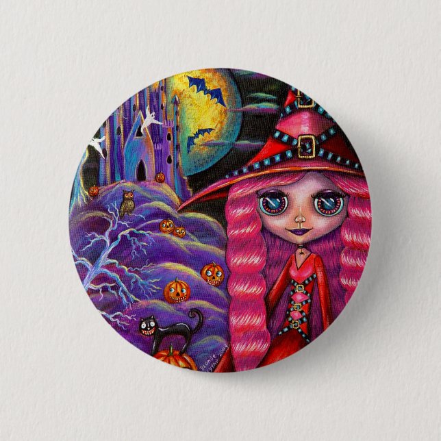 Pink Halloween Wich Button (Front)