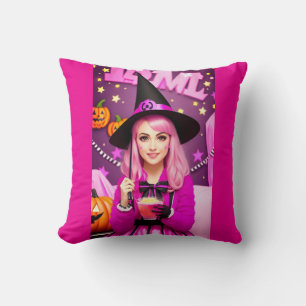 Pink Halloween witch Cushion