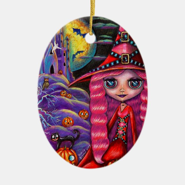 Pink Halloween Witch Ornament (Front)