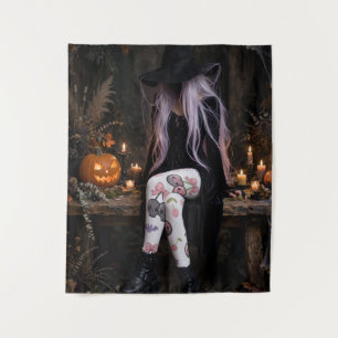 Pink Halloween Witch Tapestry Cottagecore Cute