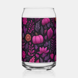 Pink Halloween with pumpkins and leaves Can Glass