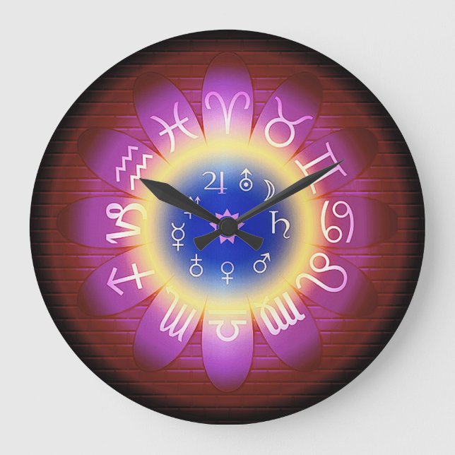 Pink Halo Zodiac Astrology Symbols Wall Clock (Front)