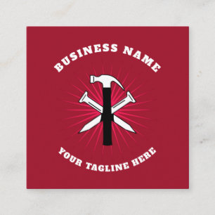 Pink Hammer & Nails Construction Tools Handyman Square Business Card