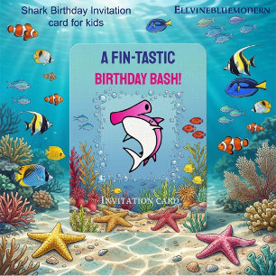 Pink Hammerhead Shark Fin-tastic Girl Birthday Invitation