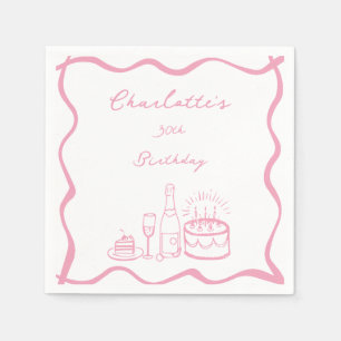 Pink Hand Drawn 30th Birthday  Napkins
