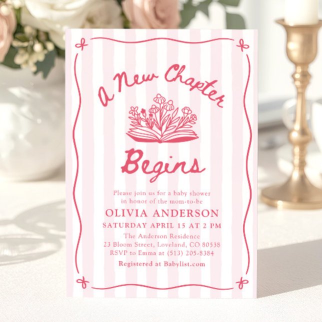 Pink Hand Drawn A New Chapter Begins Baby Shower Invitation (Pink Hand Drawn A New Chapter Begins Baby Shower Invitation)