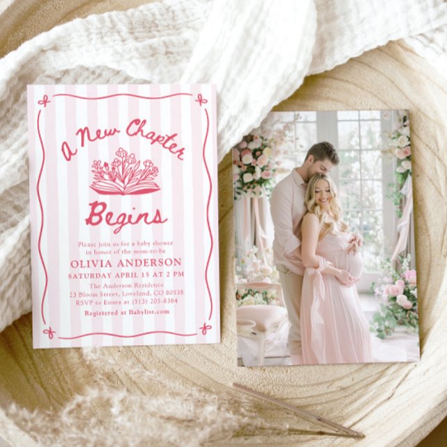 Pink Hand Drawn A New Chapter Begins Baby Shower Invitation (Pink Hand Drawn A New Chapter Begins Baby Shower Invitation)
